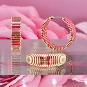 BUNDLE Gorjana Hoop Earrings & Ring 18k Gold Plated Pink Catalina Enamel Striped